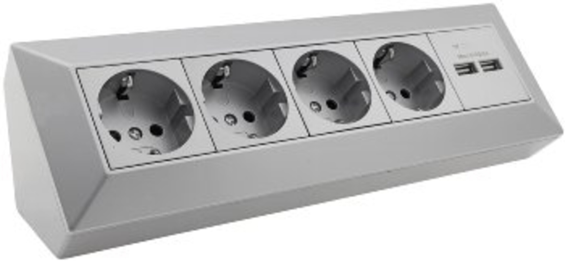 Vierfacher Steckdosenblock mit zusätzlichen USB-Anschlüssen von ChiliTec in modernem Silber