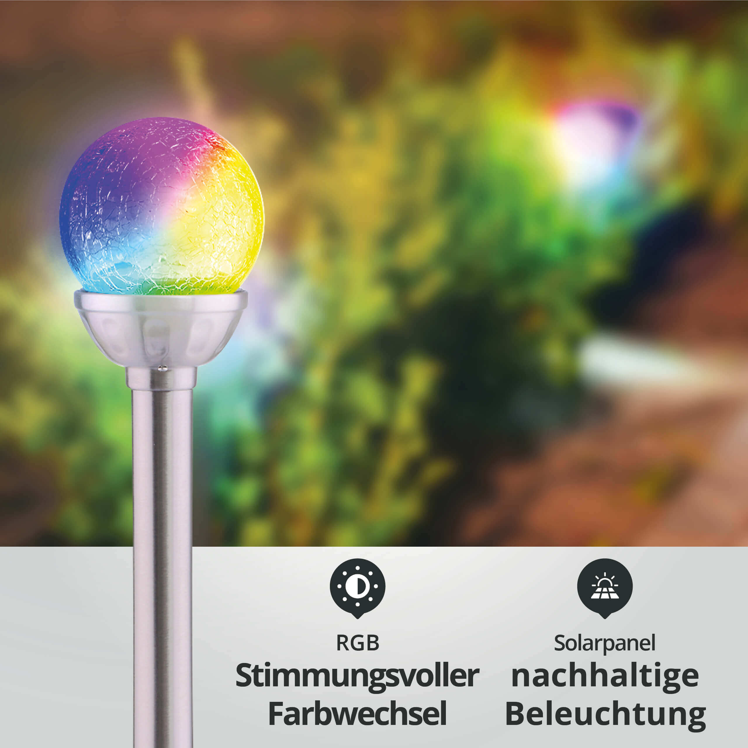 LED Solar Garten Erdspieß Kugel Edelstahl 36cm RGB [3064] 6er Set