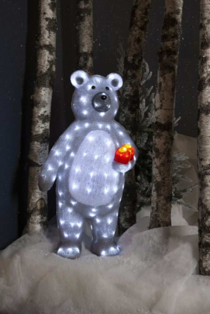 Unglaublich leuchtende Acrylfigur von Star Trading in Form eines Bärs mit Geschenk