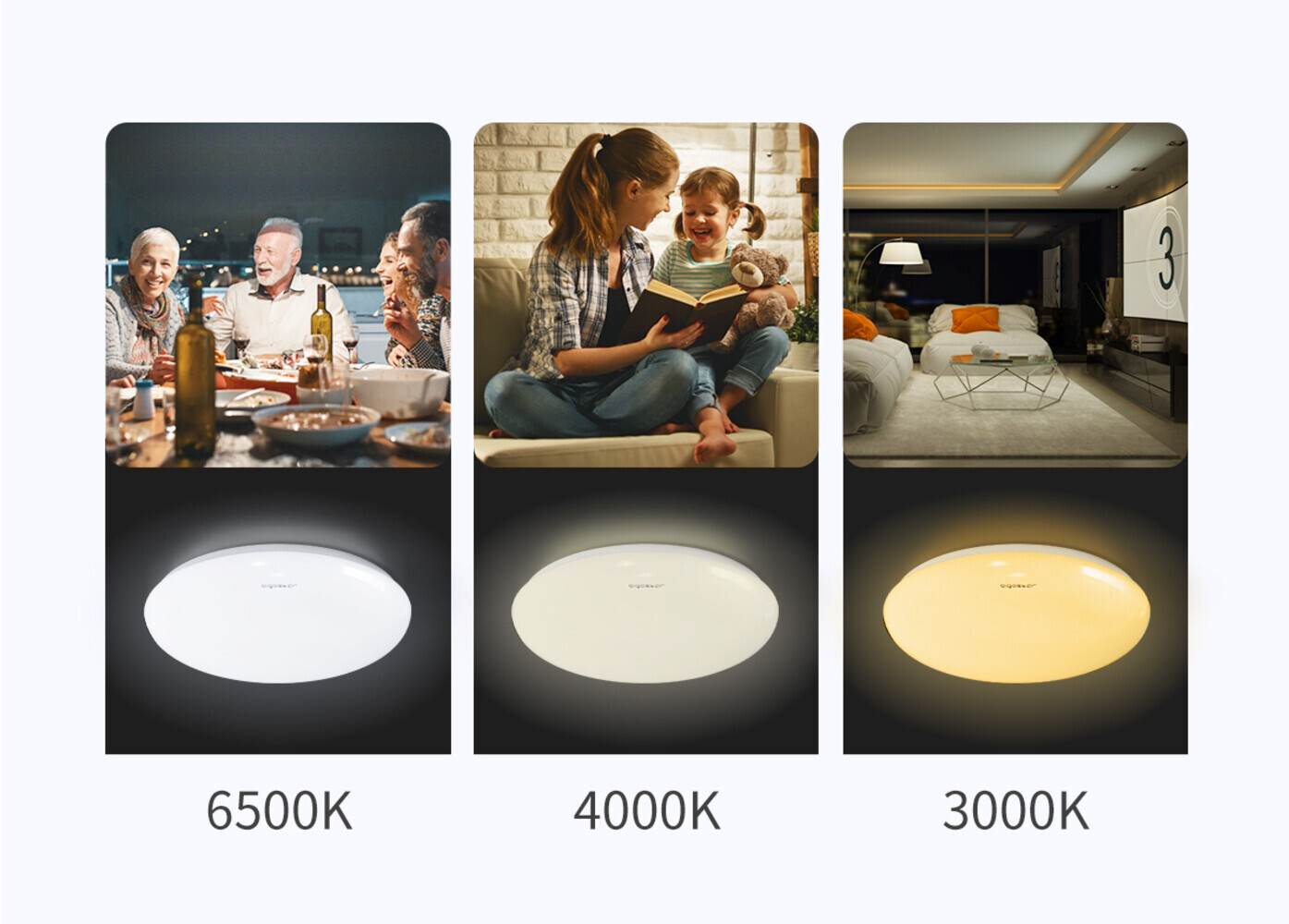 Modernes, rundes und weißes LED-Deckenleuchte von LED Universum mit wählbarer Lichtfarbe und beeindruckender Helligkeit