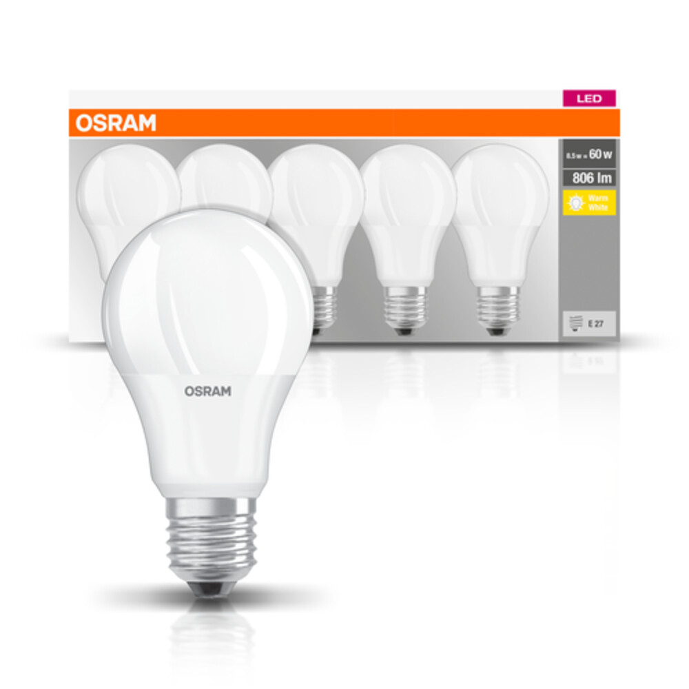 Hochqualitatives, energieeffizientes LED-Leuchtmittel der Marke OSRAM erzeugt warmweißes Licht mit 2700 K