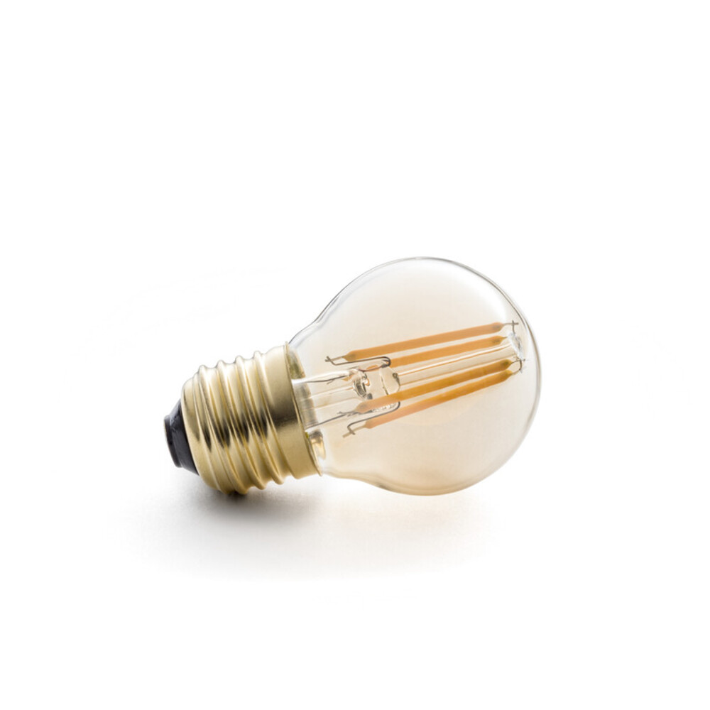 Ein beeindruckendes LED E27 Leuchtmittel von Konstsmide, das in warmem Bernsteinlicht erstrahlt.