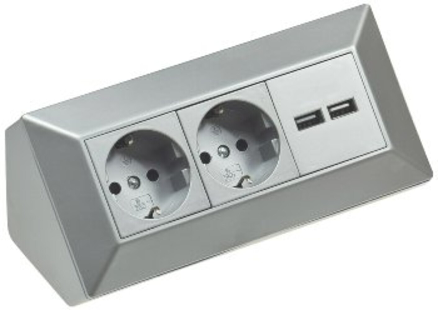 Elegante silberne ChiliTec Steckdosenblock mit USB Anschluss für Aufbaumontage