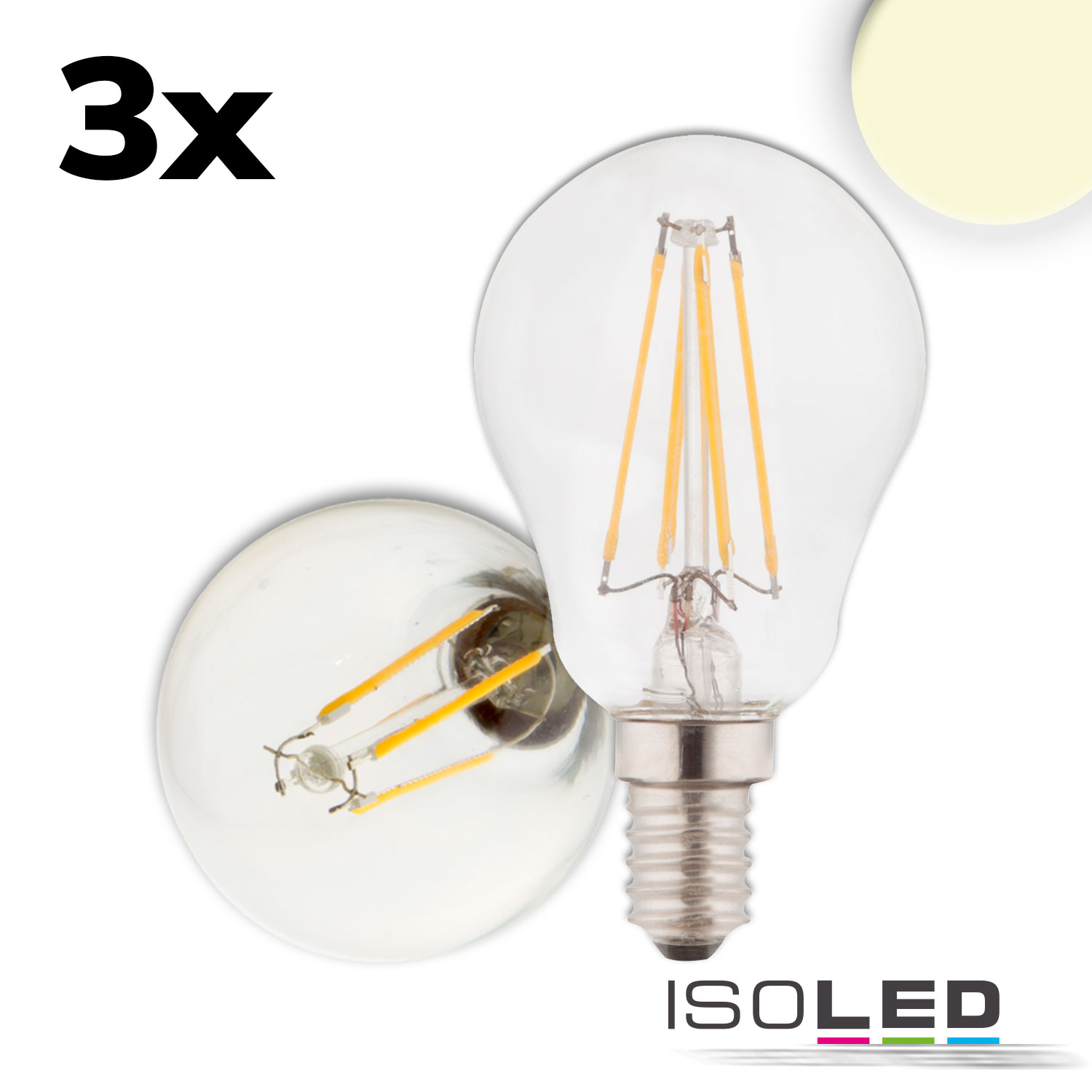 ISOLED 115025 E14 LED Illu, 4W, klar, warmweiß, 3er Pack