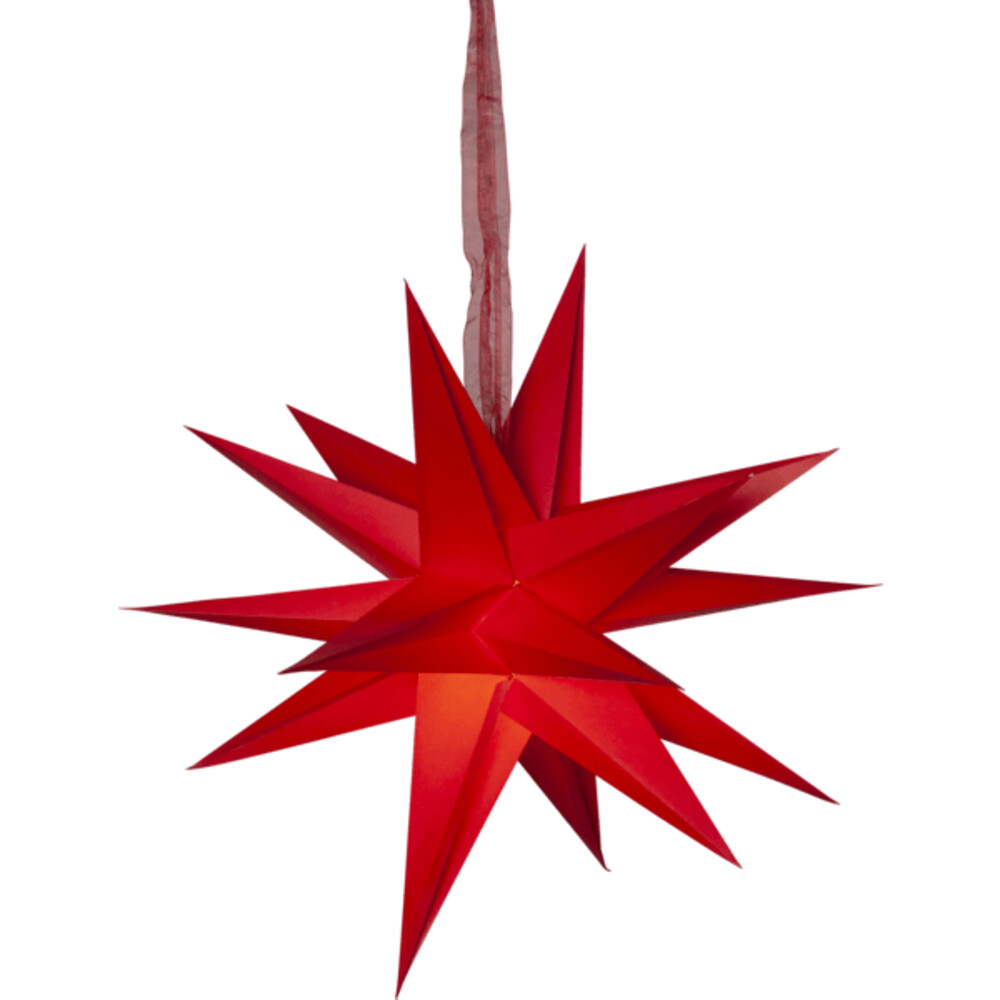 Prächtiger roter Papierstern von Star Trading mit 18 Spitzen und opulentem Band ohne Kabel und Leuchtmittel