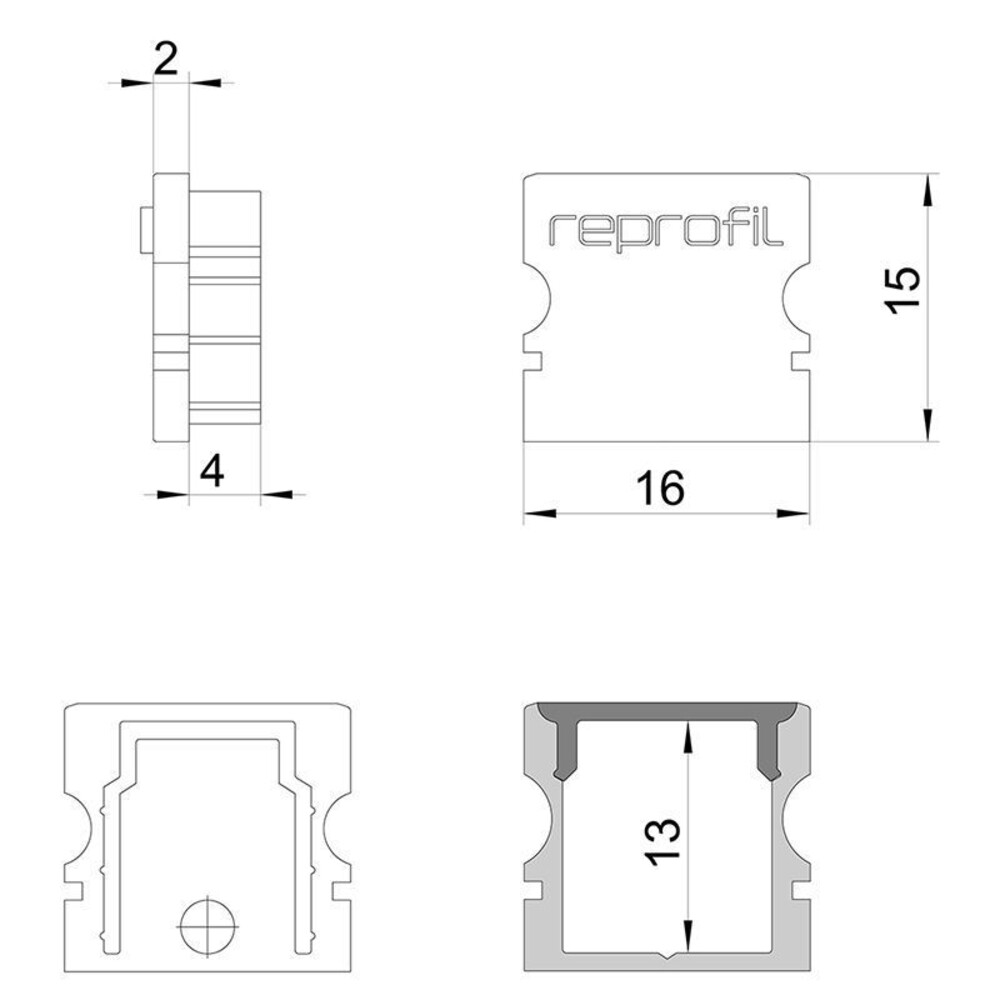 Zwei-stückige Deko-Light Endkappen in einer Packung, in schlanker Form mit den Maßen 16x6x15 mm