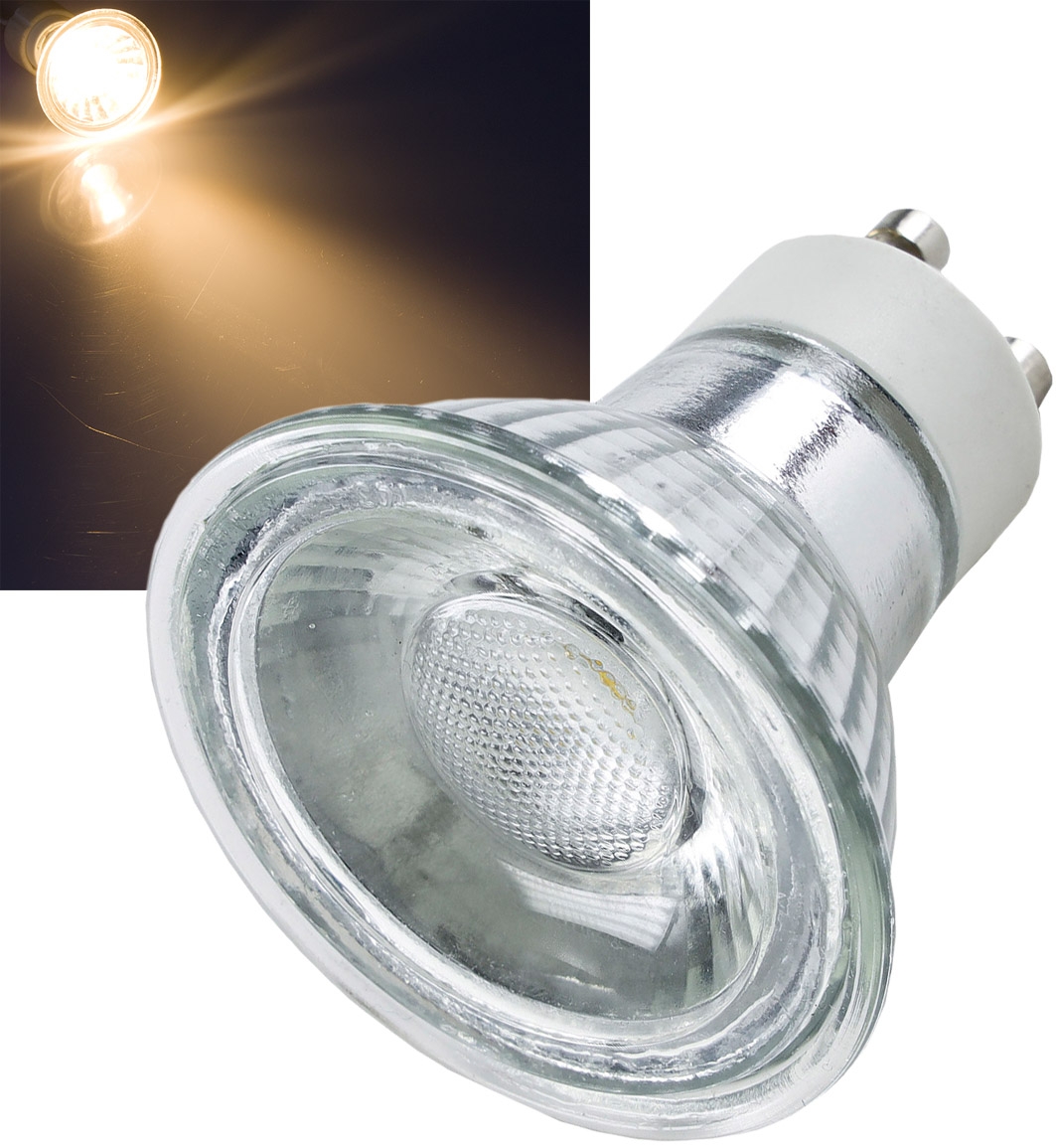 LED Strahler GU10 "H50 COB", 1 COB, 3000k, 400lm, 230V/5W, warmweiß