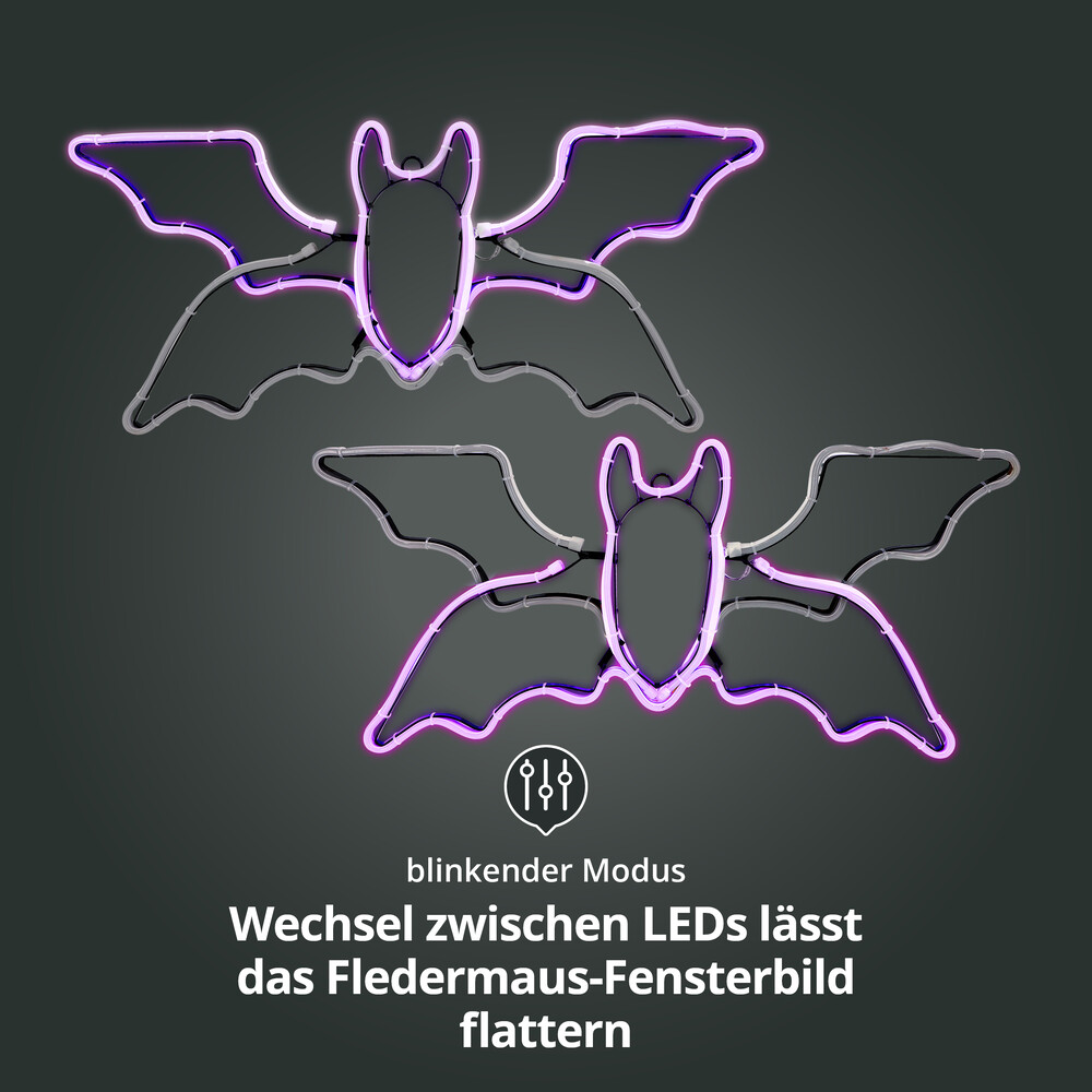 LED Universum 04886 - LED Fensterbild Neon Fledermaus "Vlady" 54 x 25cm lila