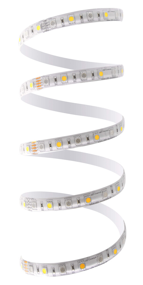 Premium LED Streifen von LED Universum mit farbenfroher RGBW Beleuchtung und ausgezeichneter Wasserdichtigkeit IP65