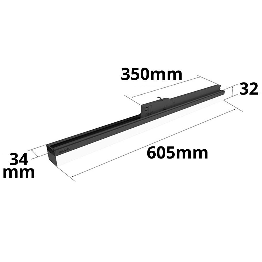 Bild von einem hochwertigen schwarzen Isoled Schienensystem mit Linearleuchte in mattschwarz und 600mm Länge