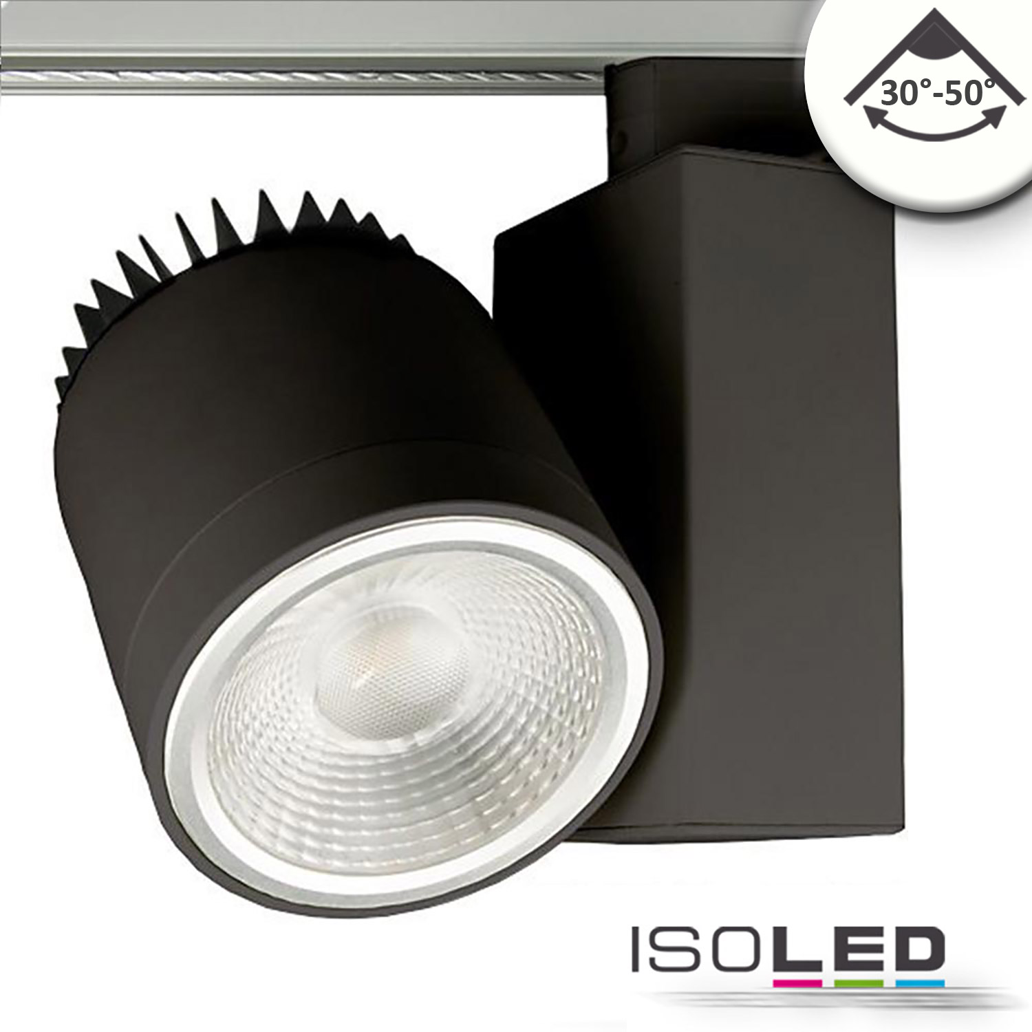 ISOLED 115128 3-PH Schienen-Strahler fokussierbar, 36W, 30°-50°, schwarz matt, 4000K, CRI92, DALI dimmbar