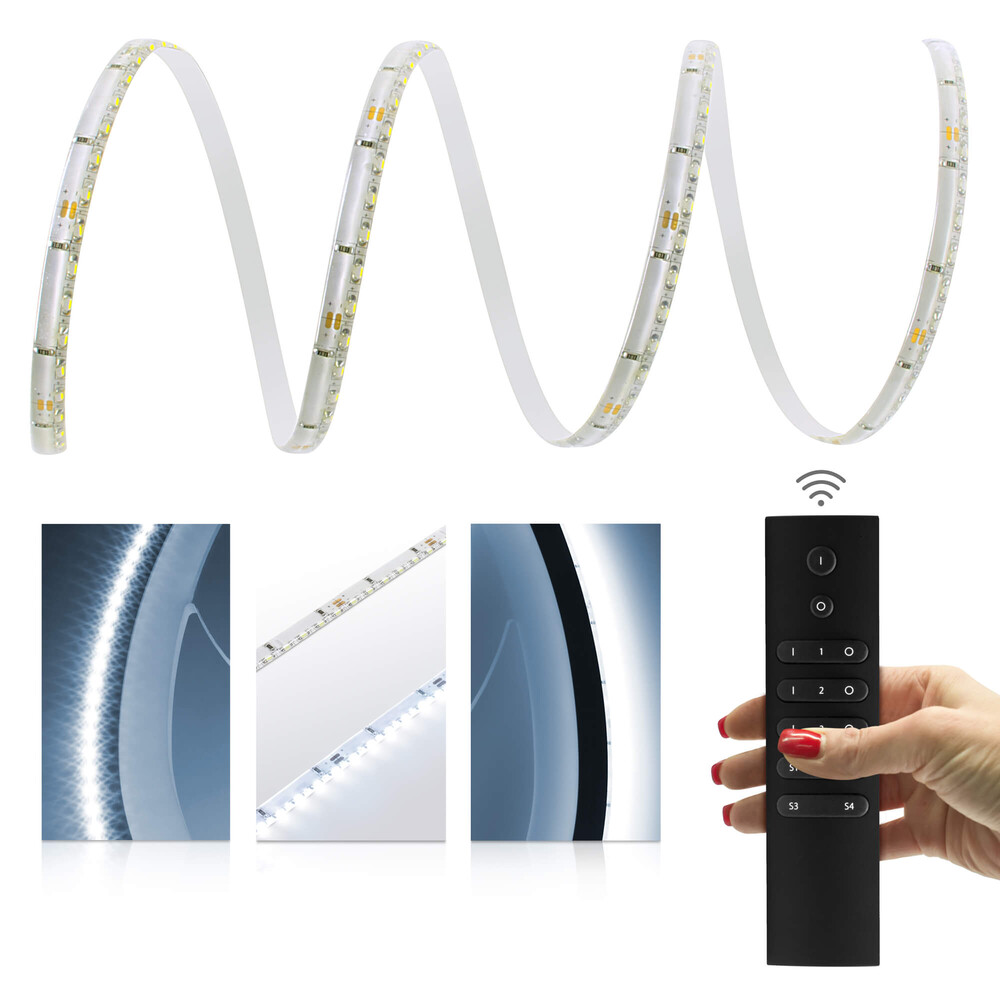 Premium kaltweißer LED-Streifen mit funkelnder Smart-Home-Funksteuerung von LED Universum
