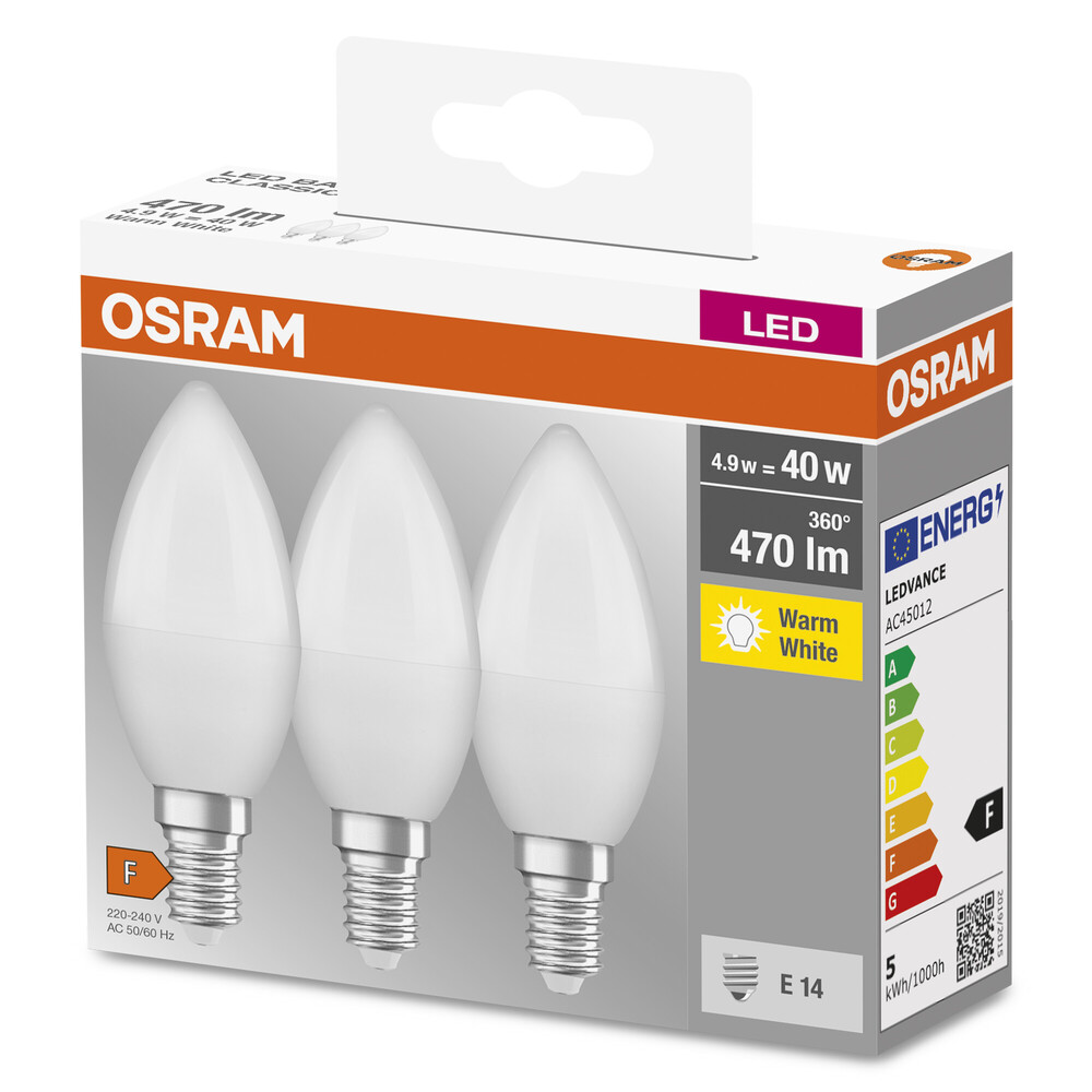 Moderne LED-Leuchtmittel von OSRAM mit einer stromsparenden Leistung von 4,9 W