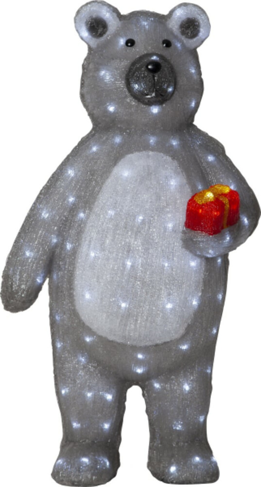 Eindrucksvolle graue Leuchtfiguren von Star Trading in Form eines Bären mit Geschenk, besetzt mit coolen weißen LEDs