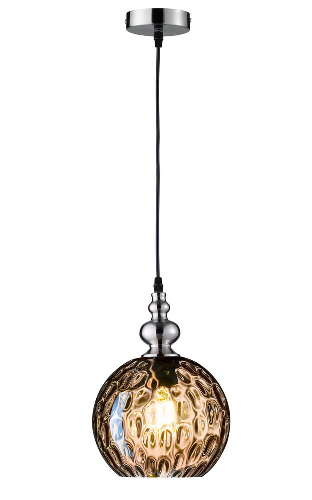 Stilvolle nickel matte Fischer & Honsel Leuchte mit Glas in Amberfarbe und einer Größe von 140xø20cm