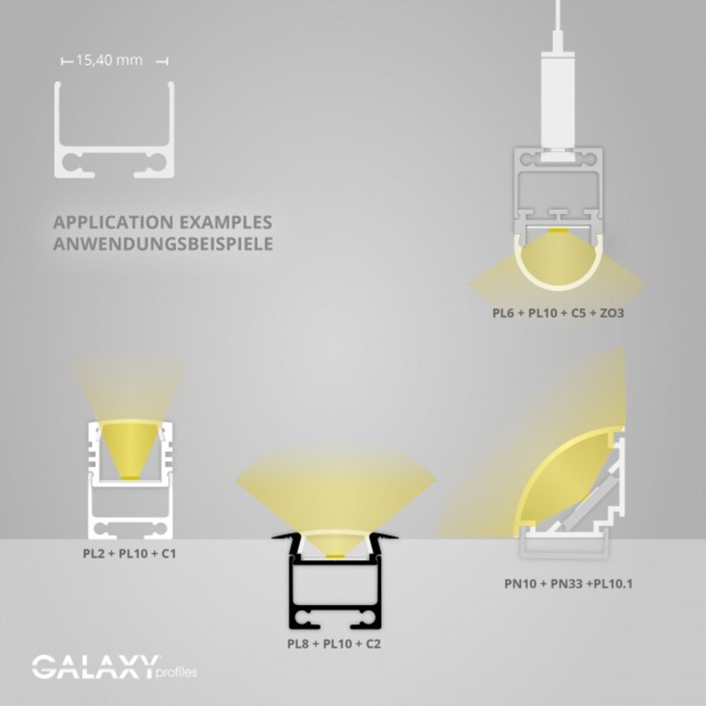 Weißes GALAXY profiles LED Profil für den Universalkanal der PL Serie in stilvoller Optik