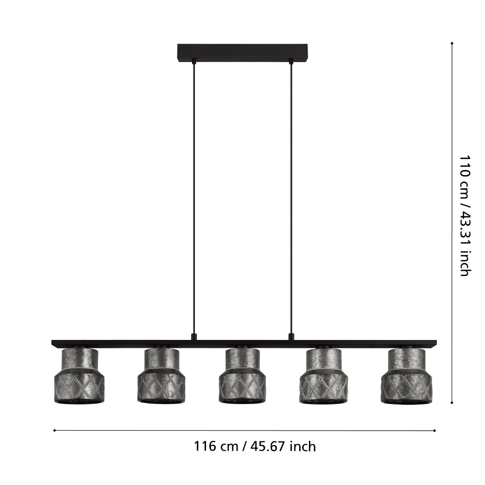 Pendelleuchte "HILCOTT" 5-flammig, Metall, schwarz, 200W, E27, L1160mm, 39855