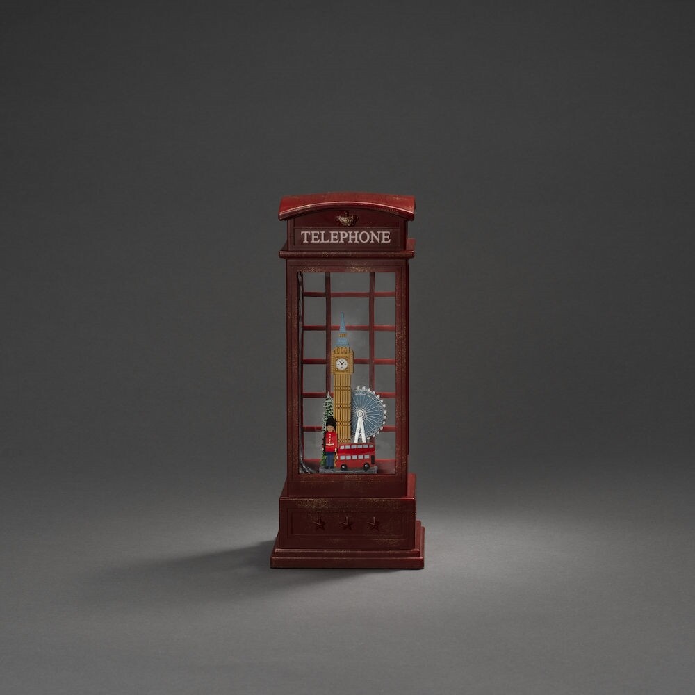 Bild einer zauberhaften roten Telefonzellen-Laterne von Konstsmide mit einladender London-Szene
