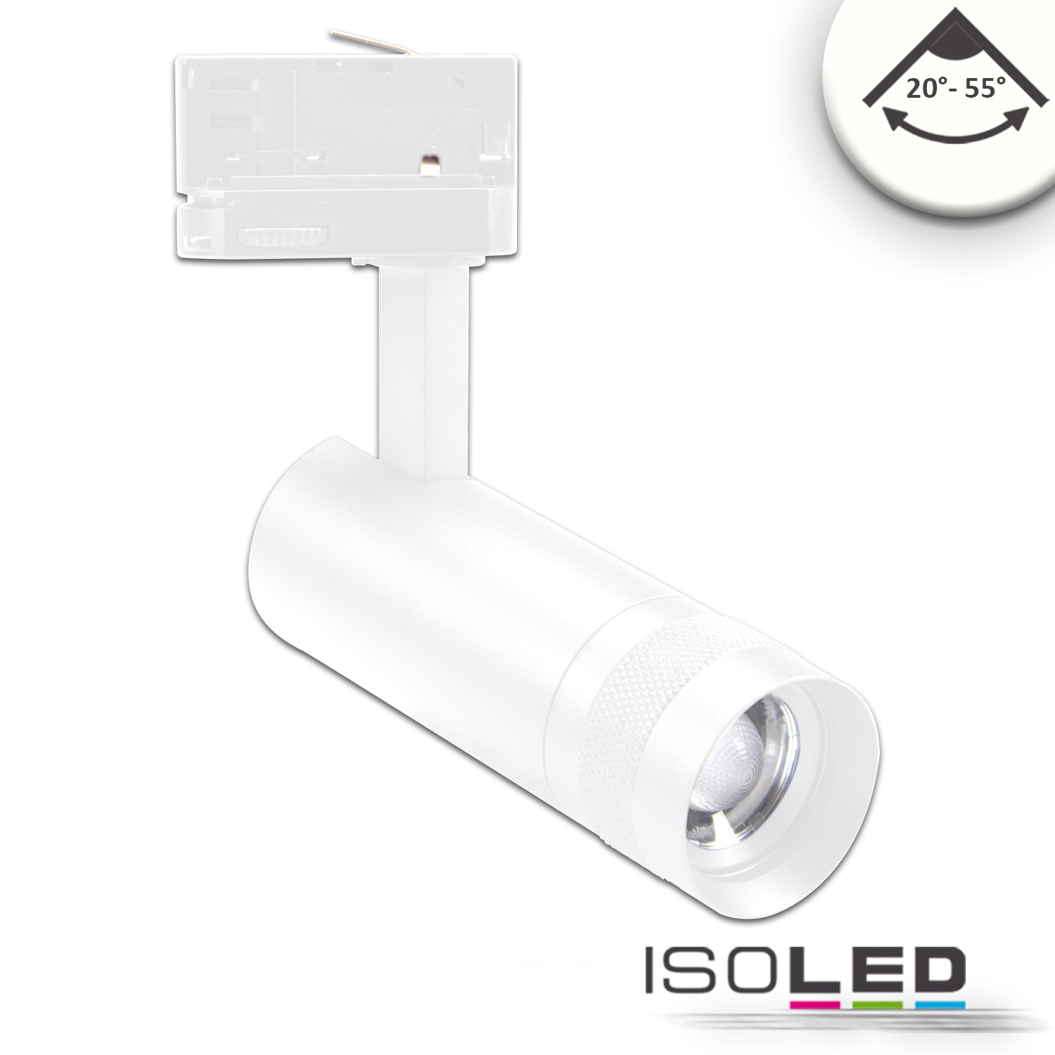 ISOLED 114990 3-PH Schienen-Strahler fokussierbar, 8W, 20°-55°, weiss matt, neutralweiss 4000K