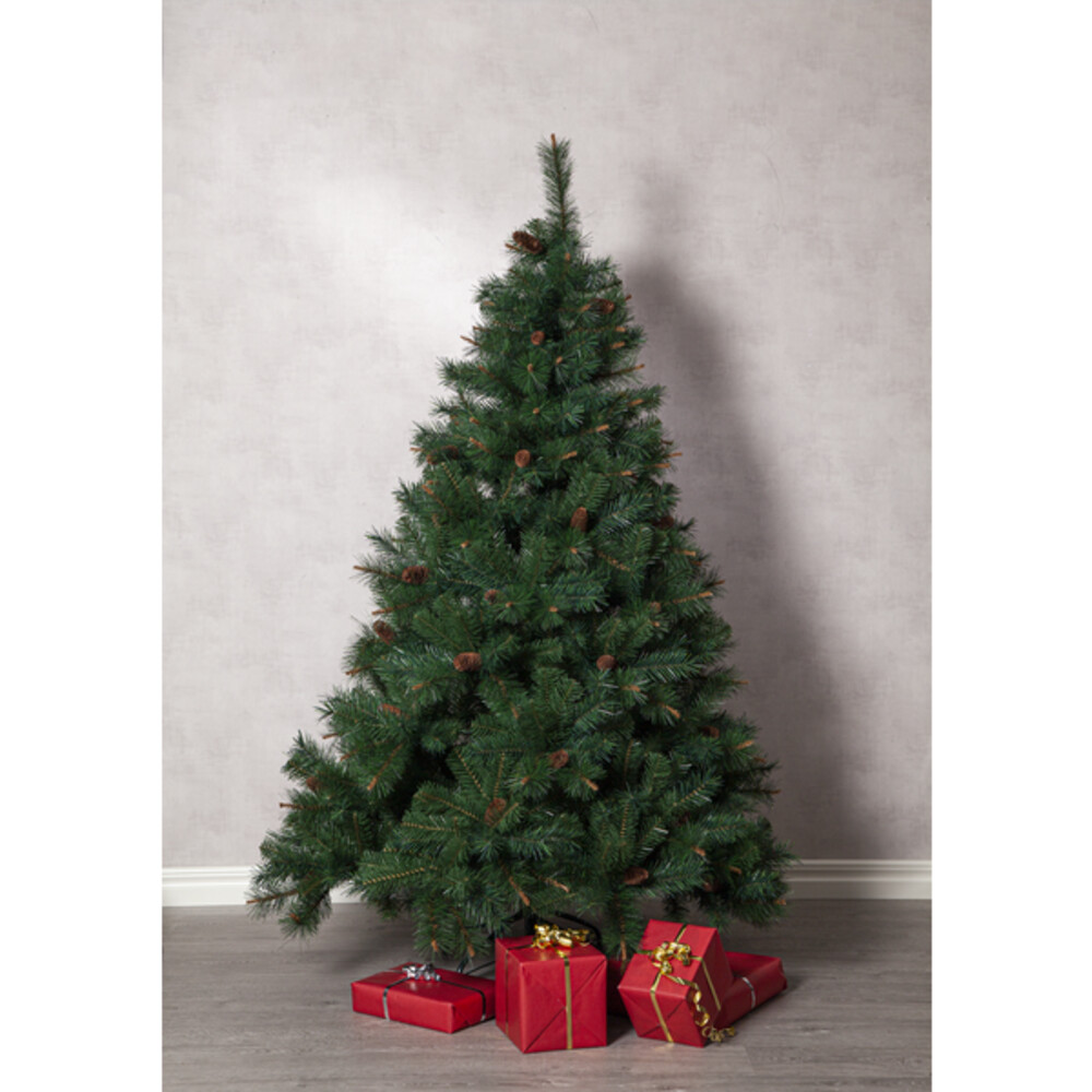 Dekorativer Weihnachtsbaum der Marke Star Trading mit Metallfuß, Tannenzapfen und idealer Größe für das Outdoor-Erlebnis