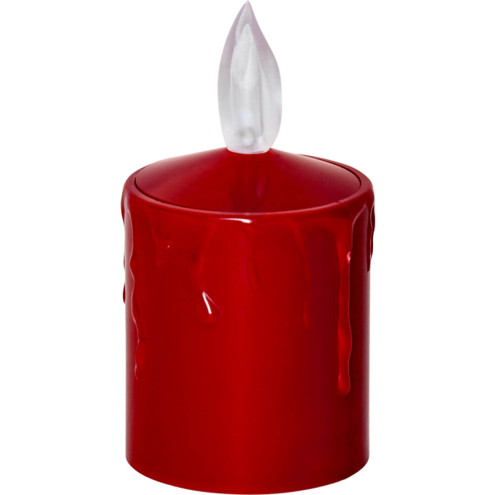 Stimmungsvolle rote LED Kerze mit Lichtsensor von Star Trading, die für warmes, flackerndes Licht sorgt