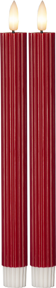 Star Trading 061-75 LED-Wachskerze "Flamme Stripe", 2er Setje ca. 2,1x25 cm, natürliche Flamme, ww LED,rot, Kunststoff/Wachs, Batterie, Timer,Vierfarb-Karton