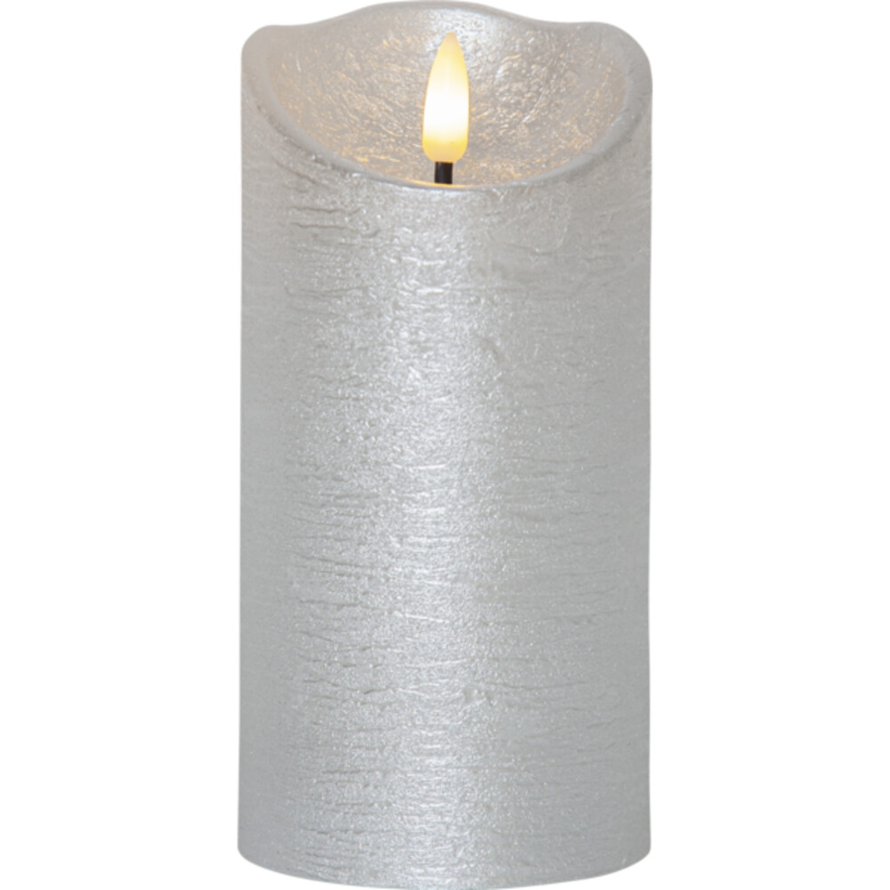Naturgetreue silberne Echtwachs LED Kerze von Star Trading, etwa 15x7,5cm groß, mit Timer Funktion