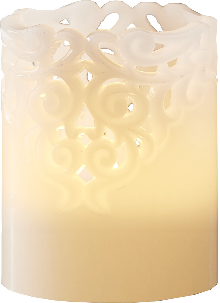 Weiße, elegante LED Wachskerze von Star Trading mit charmantem Rankendesign und praktischem Timer