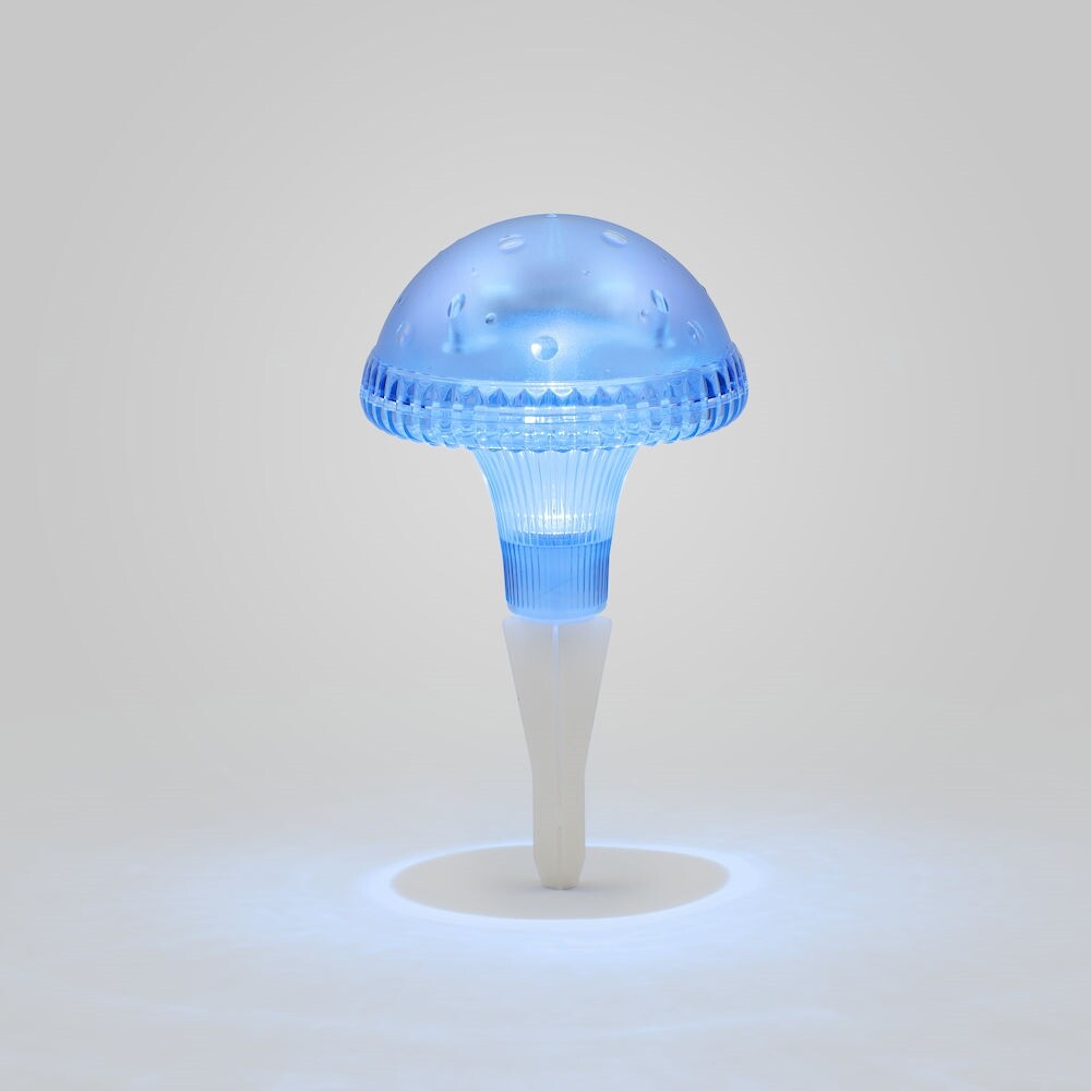 Blaue Solarleuchte in Pilzform aus Kunststoff von der Marke Konstsmide