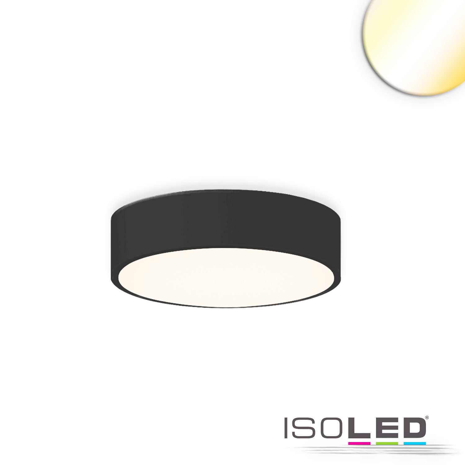 ISOLED 115203 LED Deckenleuchte, DN400, schwarz, 25W, ColorSwitch 3000|3500|4000K, dimmbar