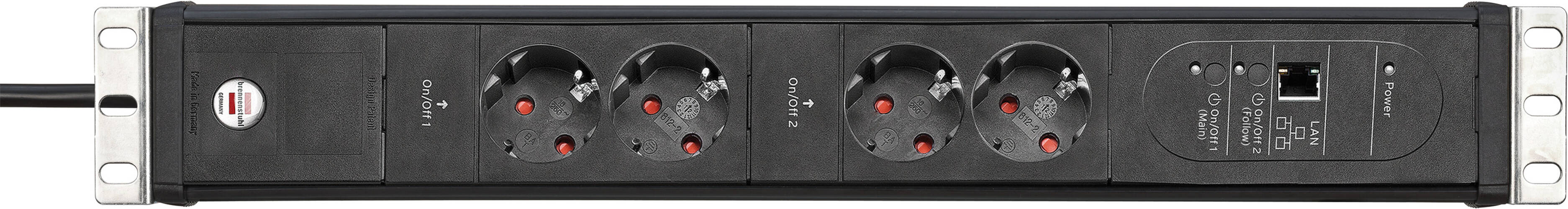 Hochwertige Steckdosenleiste 19 4-fach schwarz mit 3m H05VV-F3G1.5 Kabel von Brennenstuhl