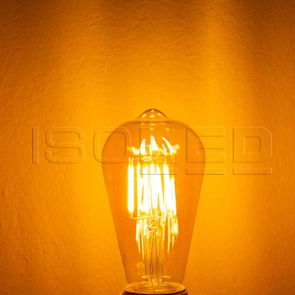 Bild einer vintage LED Birne von der Marke Isoled in ultrawarmweißer Beleuchtung
