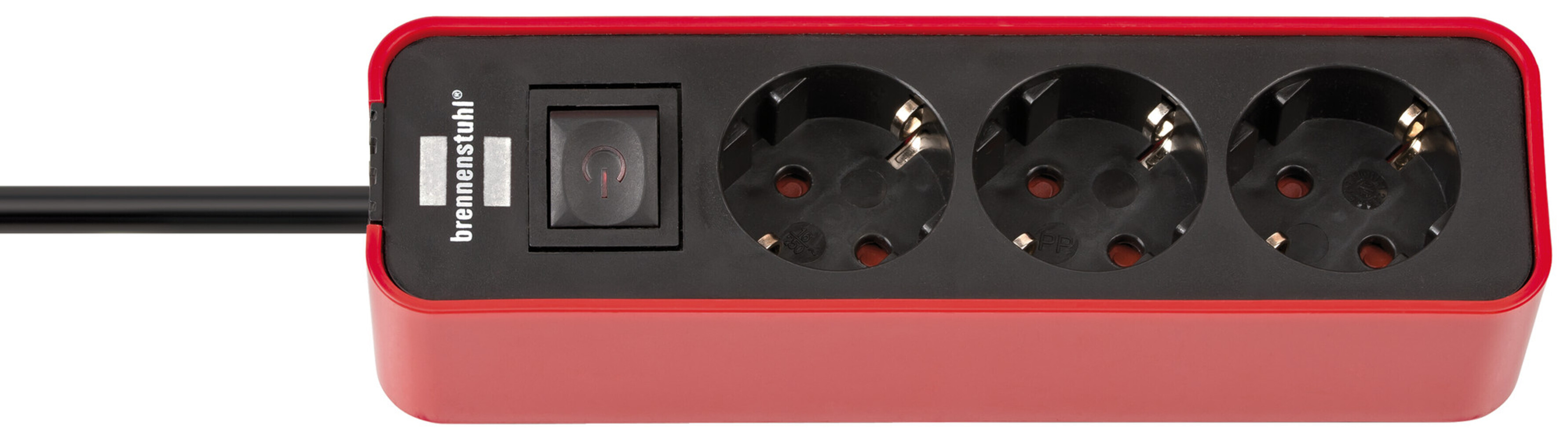 Hochwertige Brennenstuhl Steckdosenleiste in Rot-Schwarz mit 3 Steckdosen und Schalter