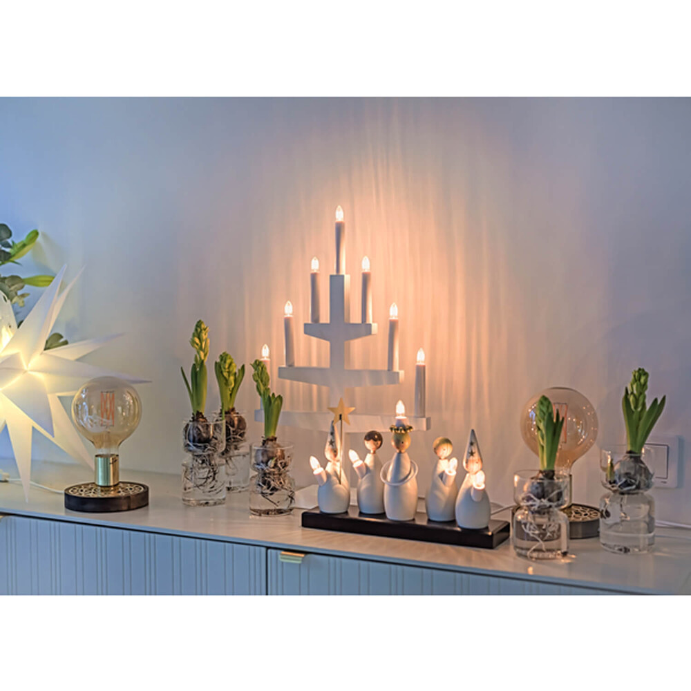 Eleganter weißer 5-flammiger Leuchter von Star Trading aus hochwertigem Holz