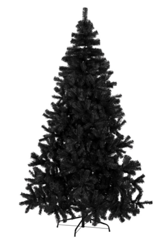 Schwarzer Weihnachtsbaum von Star Trading mit Metallfuß und zahlreichen Spitzen für den Außenbereich