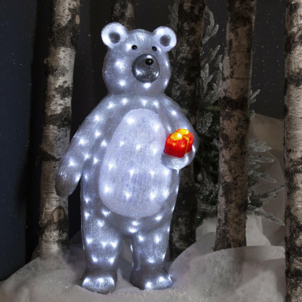 Strahlendes graues Acrylfigur Bär mit Geschenk von Star Trading