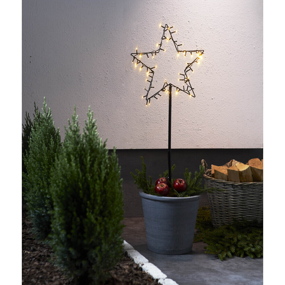 Hochwertiger Stern von Star Trading in Schwarz, mit 60 warmweißen LED-Lichtern, Batteriebetrieb, Timer für den Außenbereich