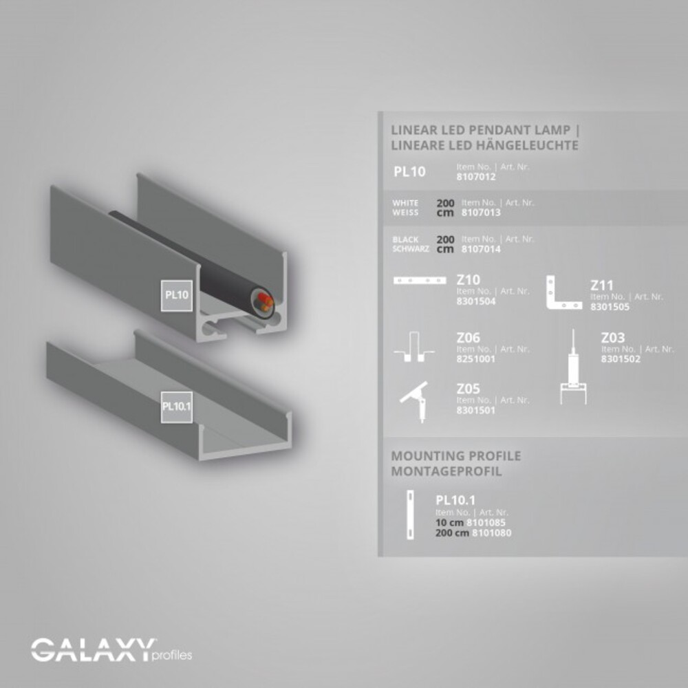 Hochwertiges LED Profil von GALAXY profiles in strahlendem Weiß RAL 9010