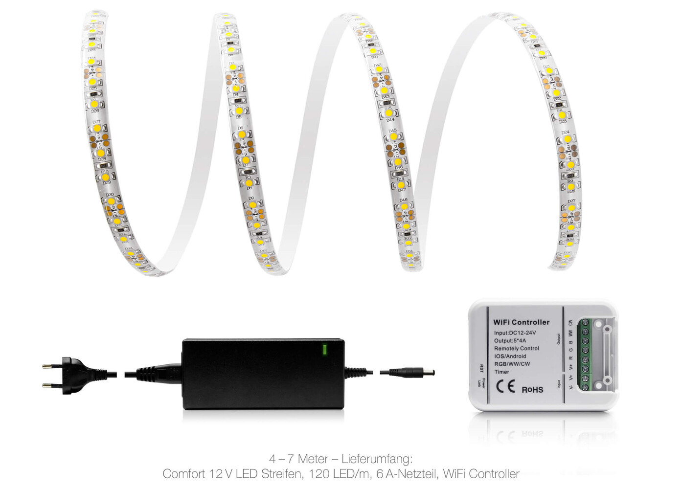Hochwertiger neutralweißer LED Streifen von LED Universum mit WLAN Set und Magic Home Netzteil