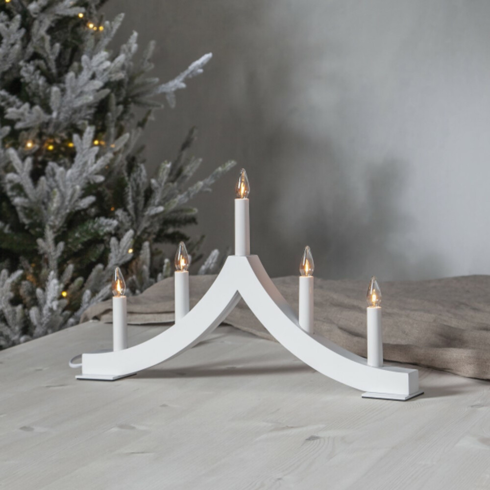 Elegant weißer 5-flammiger Leuchter aus Holz und Kunststoff von Star Trading