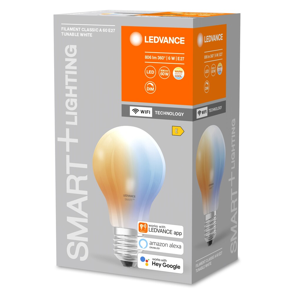 Hochwertiges Filament-Leuchtmittel von LEDVANCE, das ein verstellbares weißes Licht von 2700 bis 6500 Kelvin erzeugt