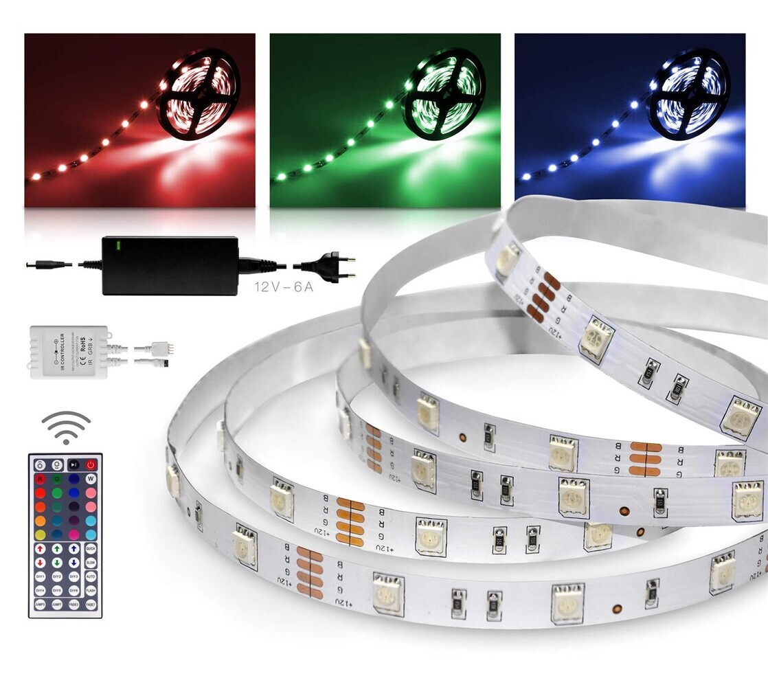 5M LED- Band, 12V, Weiss / warmes Weiss / Blau / Rot / Grün
