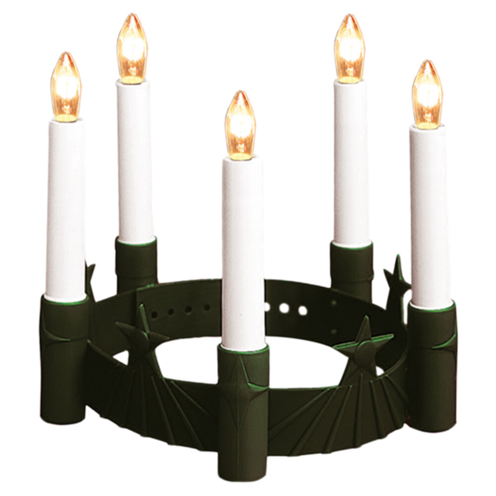 Grüne, batteriebetriebene Santa Lucia Krone Dekoleuchte aus Kunststoff mit fünf Kerzen von Star Trading
