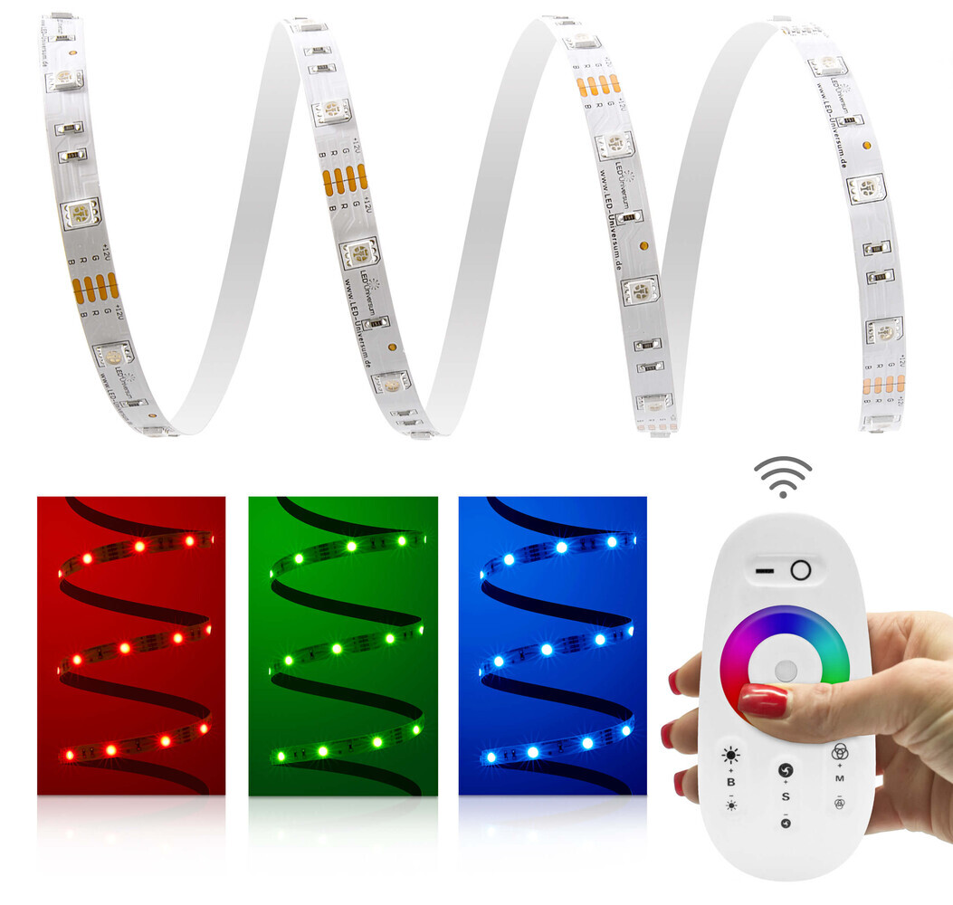 Hochwertiger farbenfroher LED Streifen von LED Universum mit inklusiver Fernbedienung, perfekt zur Beleuchtung