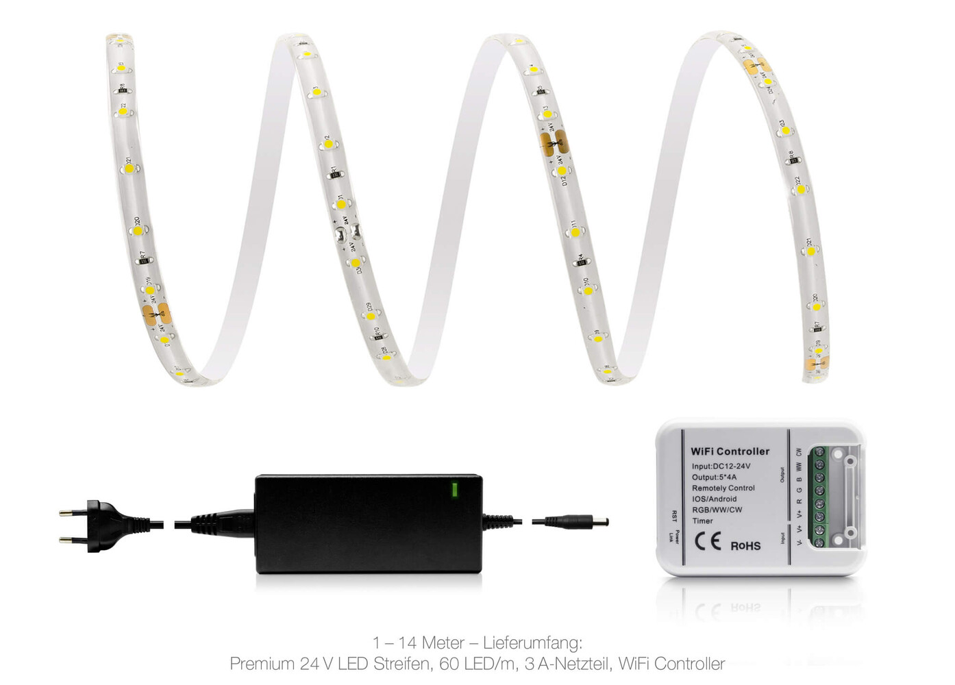 Premium LED Streifen in neutralweiß, 60 LEDs pro Meter, WLAN-fähig und wasserfest, von LED Universum