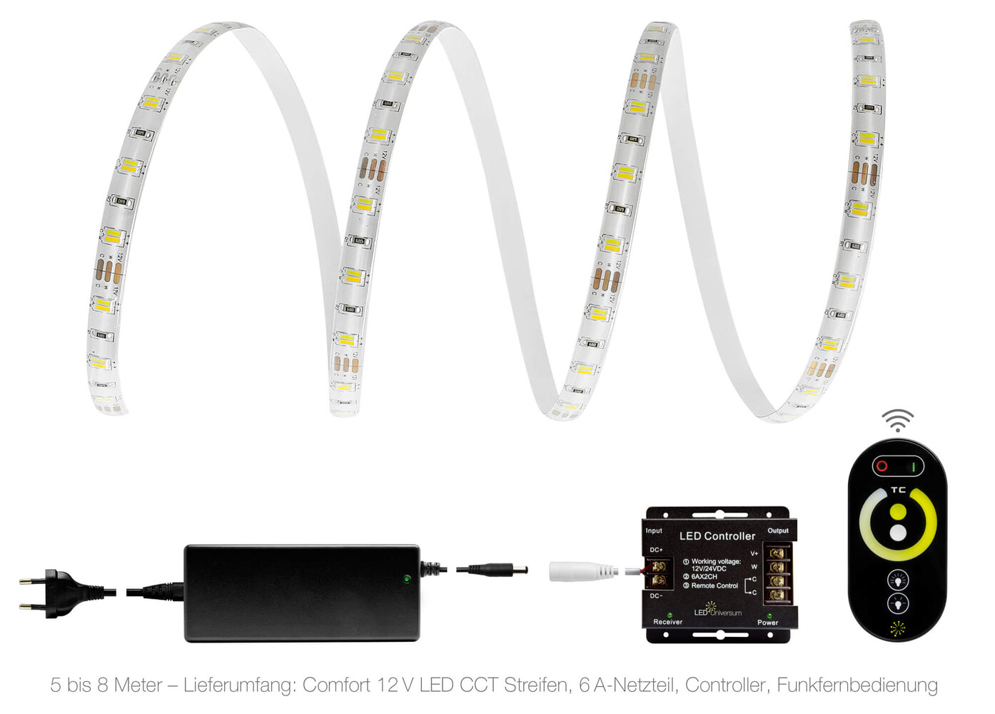 Ein hochqualitativer, langlebiger LED-Streifen von LED Universum mit integriertem Controller und Fernbedienung