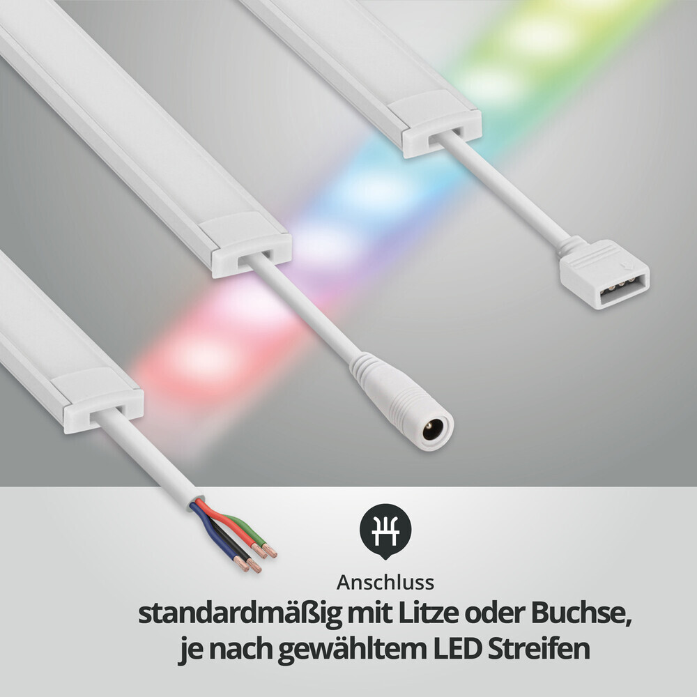 Erstklassige, silberfarbene LED-Leiste von LED Universum. Erstrahlt in vielfältigen Farben dank 24V RGB WW COB Technologie.