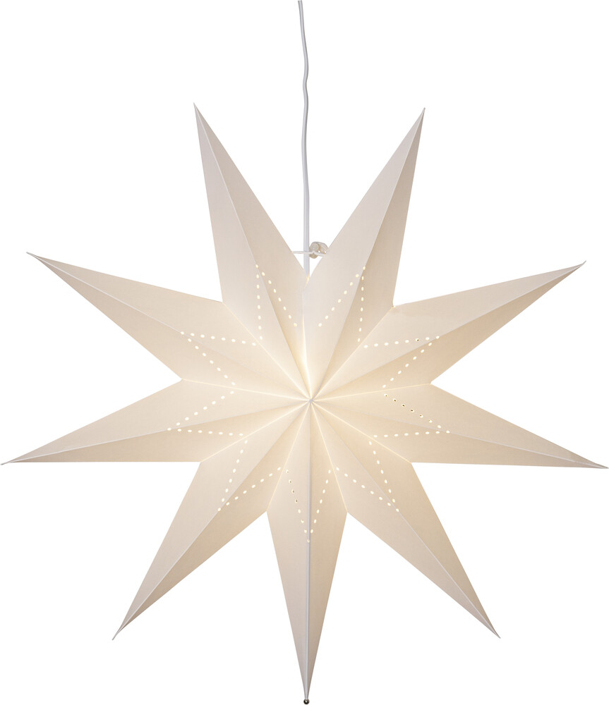 Star Trading 231-77 Papierstern "Lysa"ca. 60x60 cm, weiß, Lochmuster in Sternform, inkl. Kabel mit E14-Fassung,Vierfarb-Karton
