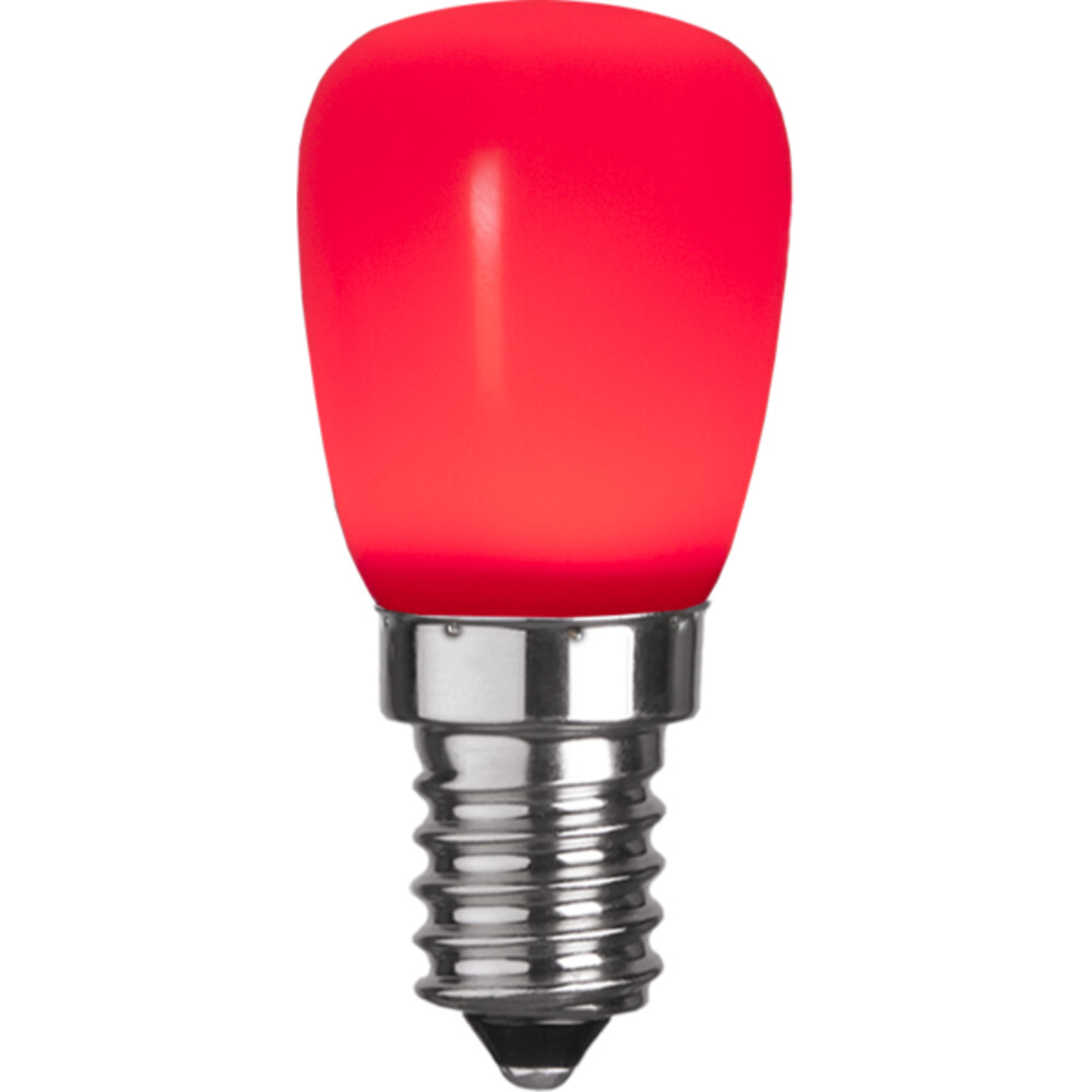 Ein rot leuchtendes LED-Leuchtmittel von Star Trading aus stabilem Polycarbonat