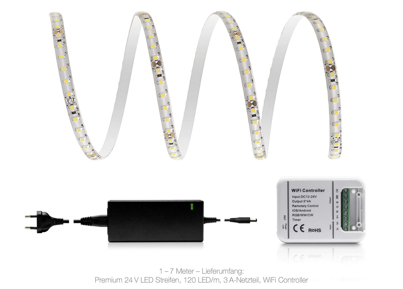 Neutralweiße, qualitativ hochwertige Premium-LED-Streifen mit IP65-Schutz und WLAN-Steuerung von LED Universum